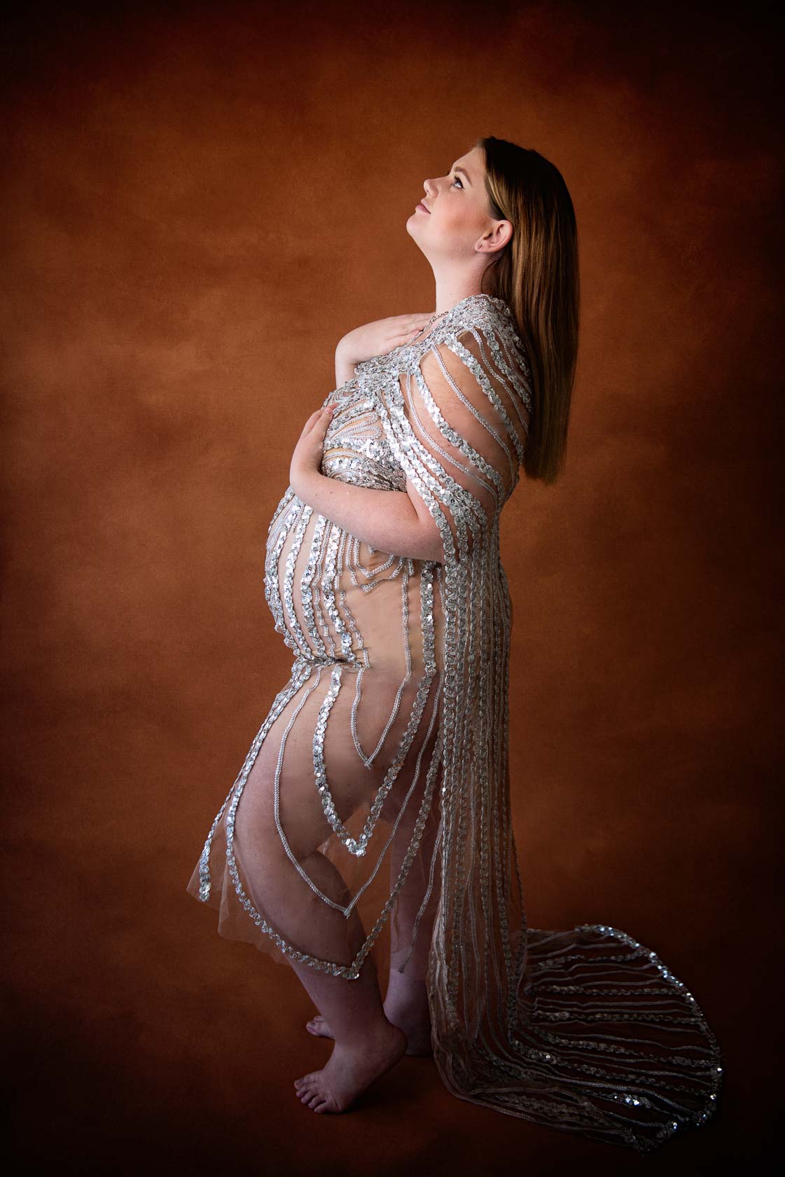 Sequin Trailing Maternity Gown