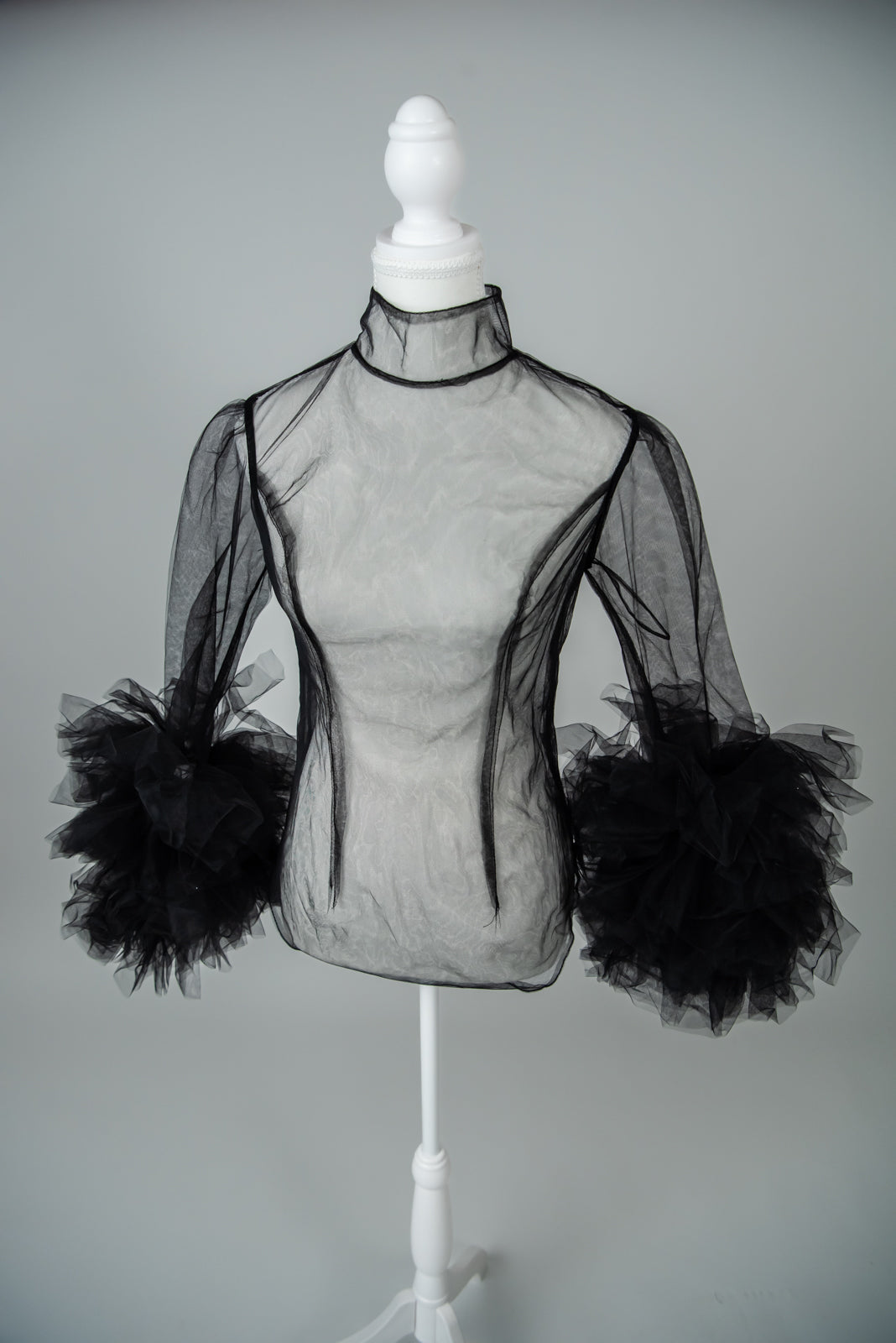 Casual, Sheer Black Bodysuit with Ruffle Sleeves