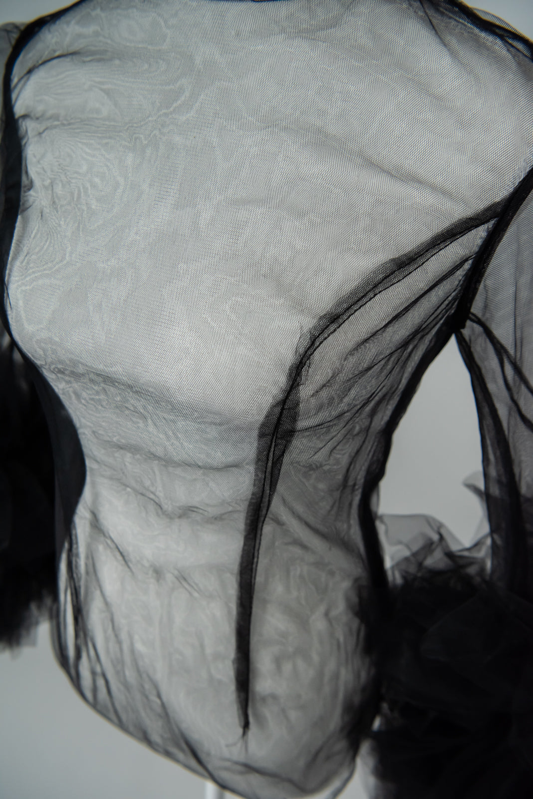 Casual, Sheer Black Bodysuit with Ruffle Sleeves