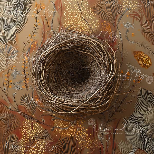 Neutral Earth Tones with Savanna-Inspired Artwork and Nest Newborn Digital Photo Backdrop – A Tribute to Nature and Heritage