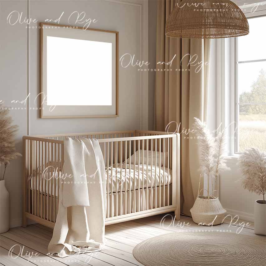 Neutral Baby’s Room Wall Guide Digital Backdrop – Showcase Your Work in a Soft, Serene Nursery Setting