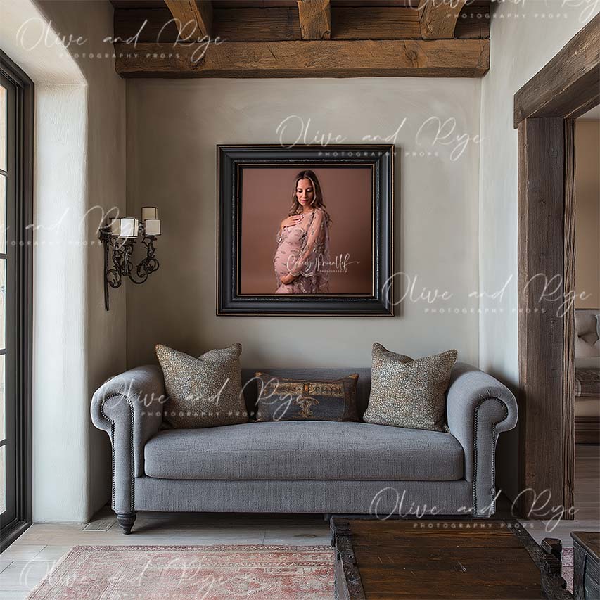 Tuscan Lounge room 3 Wall Guide/Frame Mockup Digital Backdrop – Showcase Your Work in a Home that Reflects Your Client’s Style (Copy)