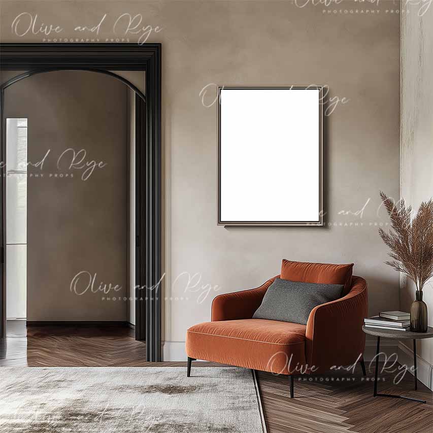 Tuscan Lounge room Wall Guide/Frame Mockup Digital Backdrop – Showcase Your Work in a Home that Reflects Your Client’s Style