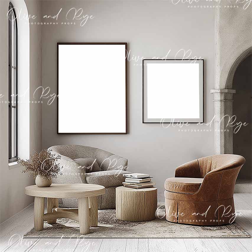 Tuscan Sitting Room Wall Guide/Frame Mockup Digital Backdrop – Showcase Your Work in a Home that Reflects Your Client’s Style