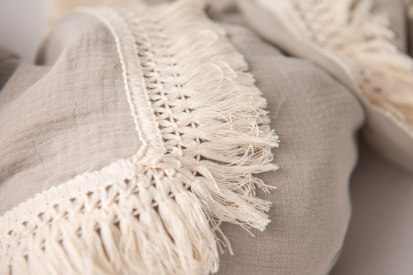 Muslin Swaddle Wrap with Fringe