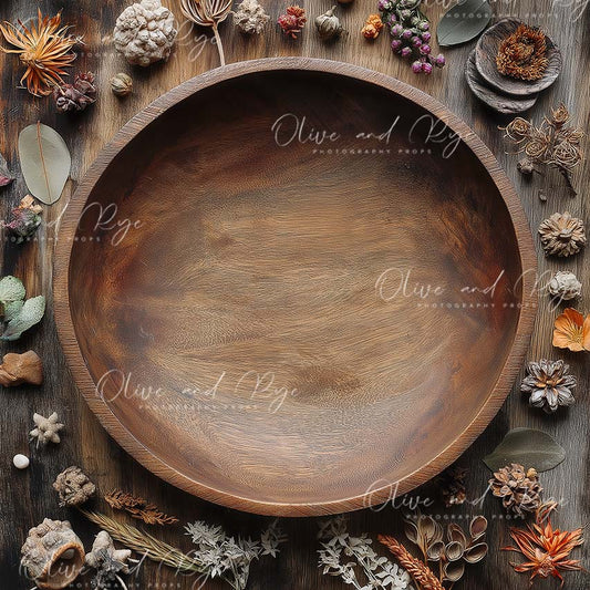 Natural Texture Newborn Bowl Digital Backdrop – Kitchen inspired, Dried Florals & Organic Accents