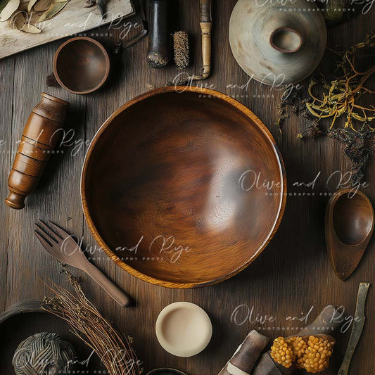 Rustic Kitchen Bowl Newborn Digital Backdrop – Warm, Farm house-Inspired Setting for Baby’s First Photoshoot