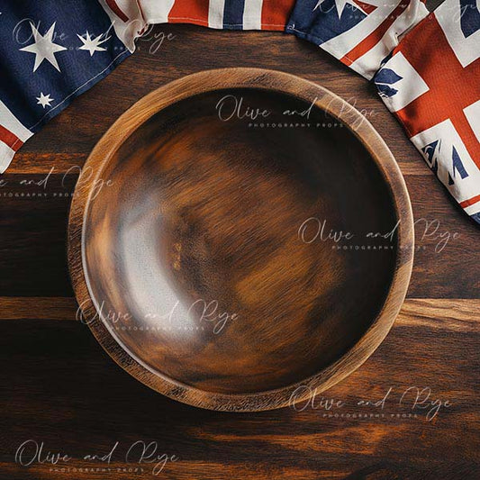 Wooden Bowl with Australia Flag – Digital Photography Backdrop for Australia Day & Heritage Celebrations