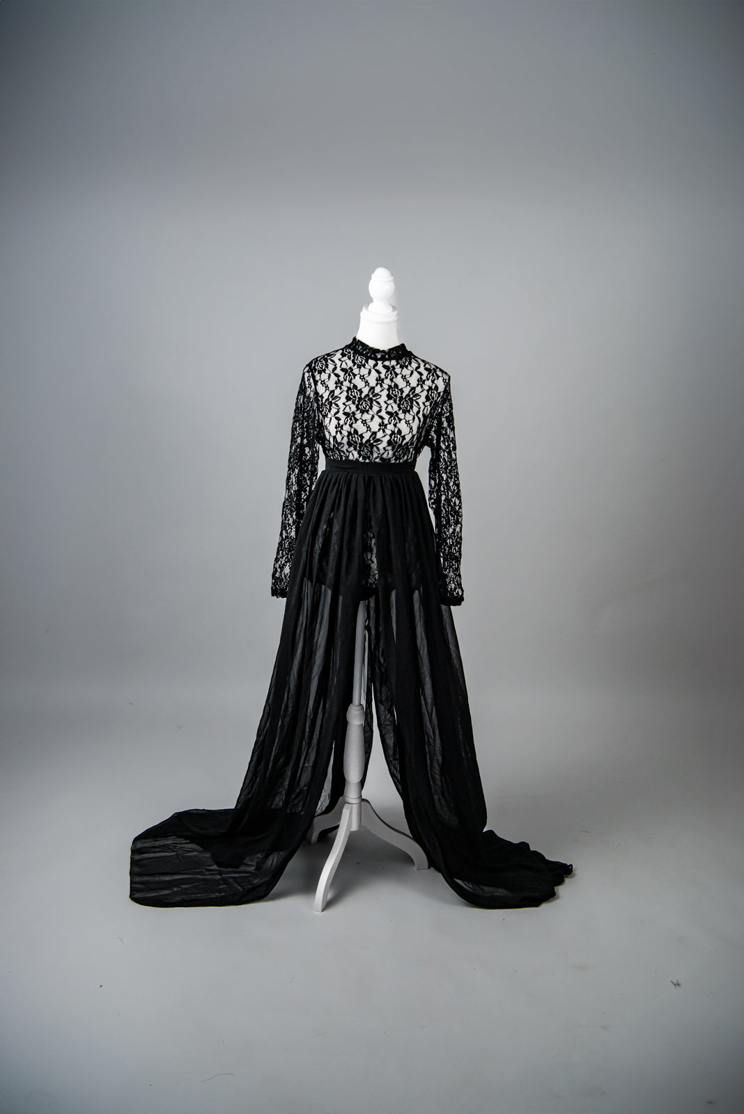 Black Lace Body Suit with Soft Chiffon Skirt