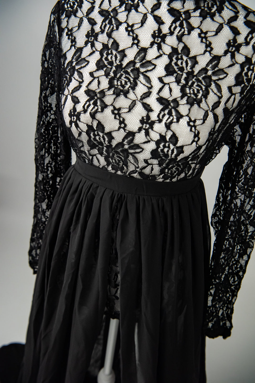 Black Lace Body Suit with Soft Chiffon Skirt