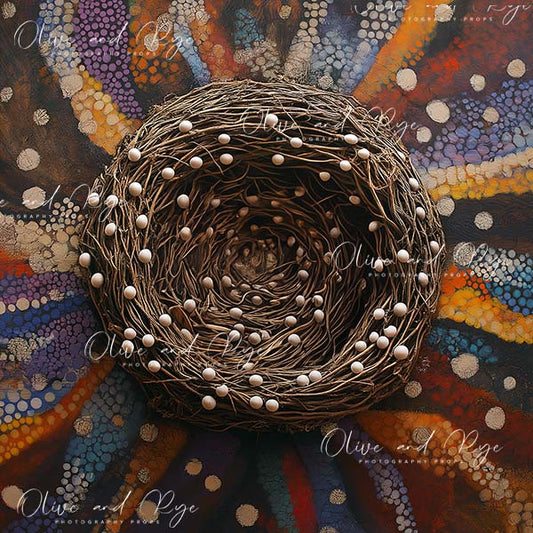 A modern twist on Australian Aboriginal Dot Painting Nest Newborn Digital Photo backdrop