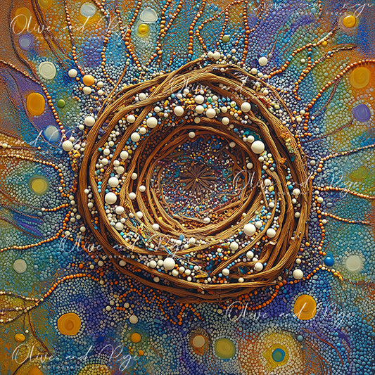 Australian Aboriginal Dot Painting with Nest & Bead Accents Newborn Digital Photo Backdrop – A Modern Tribute to Australia’s Heritage
