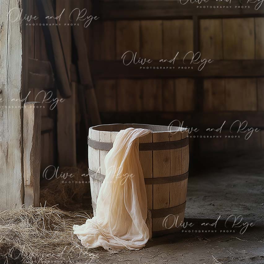 Farm house Bucket with Draping Fabric – Rustic Newborn Photography Digital Backdrop