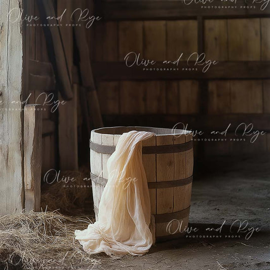 Farm house Bucket with Draping Fabric – Rustic Newborn Photography Digital Backdrop