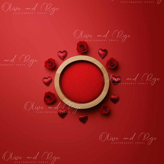 Valentine's Day Red Bowl Digital Backdrop with Roses and Hearts – A Sweet Celebration of Love