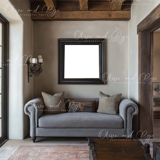 Tuscan Lounge room 3 Wall Guide/Frame Mockup Digital Backdrop – Showcase Your Work in a Home that Reflects Your Client’s Style (Copy)