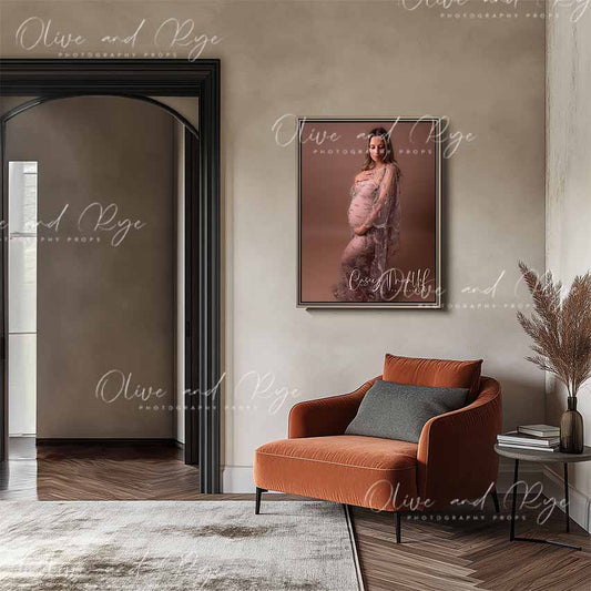 Tuscan Lounge room Wall Guide/Frame Mockup Digital Backdrop – Showcase Your Work in a Home that Reflects Your Client’s Style