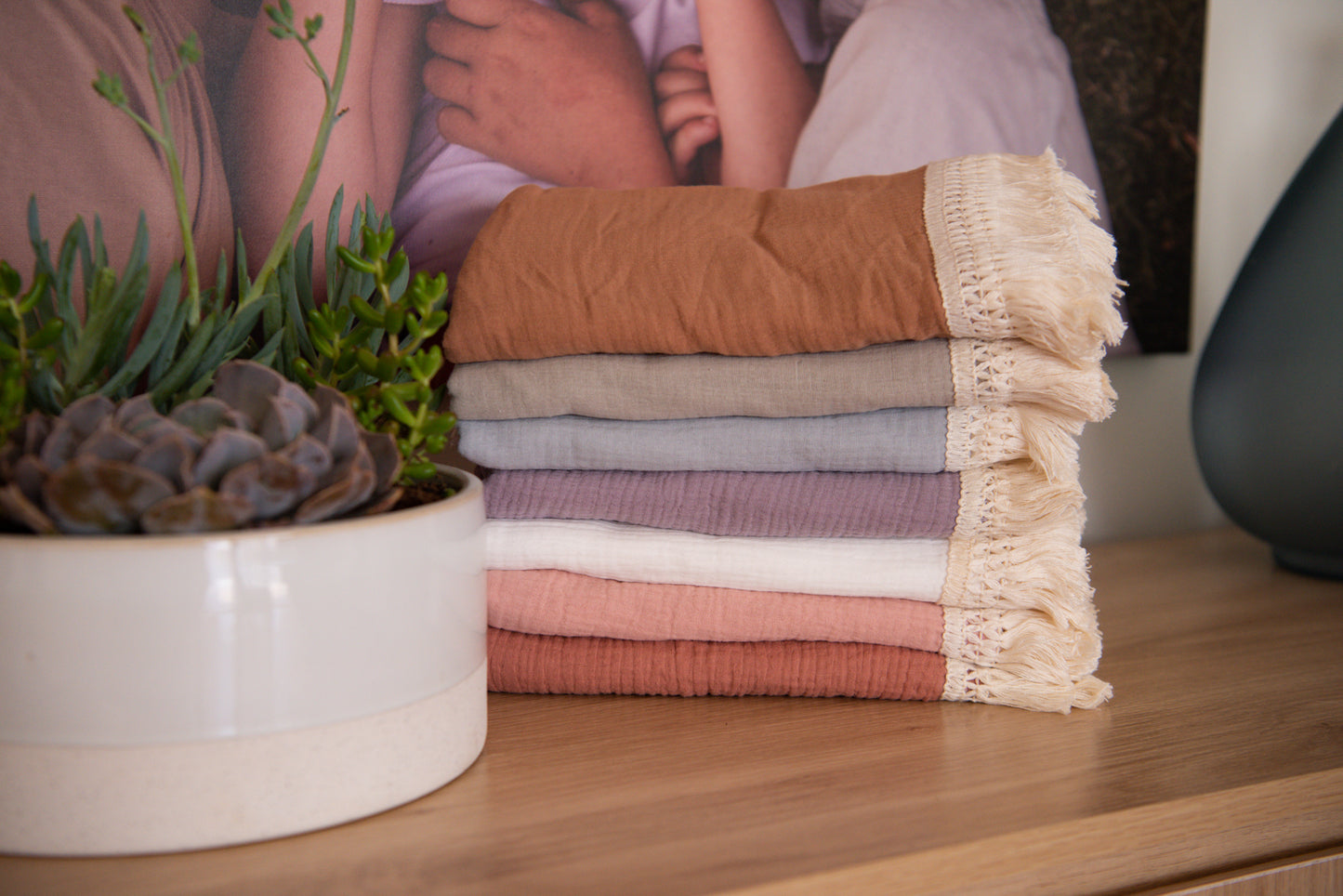 Muslin Swaddle Wrap with Fringe