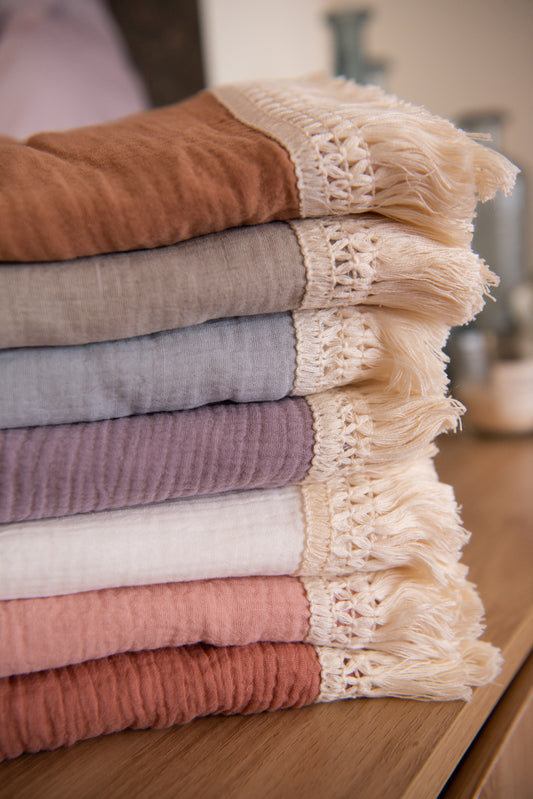 Muslin Swaddle Wrap with Fringe